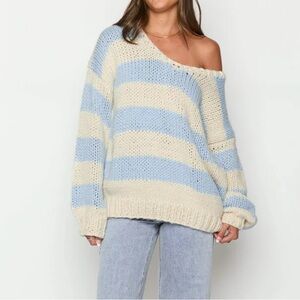 Delvey Light Blue Chunky Knit Sweater Beginning Boutique